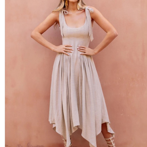 New Free People x Joyfolie MAYRELI Maxi Corset Summer DRESS in Linen Cloud - Picture 2 of 12